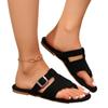 2024 Summer High Quality Women's Shoes Fashion Flip-Toe Solid Color Women's Slippers Buckle Flat Bottom Roman  Beach Shoes