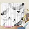 Minimalist Black White Feather Butterfly Curtains Monochrome Print Sheer Drapes Home Decor Bedrooms Made Of Polyester Master Bedroom