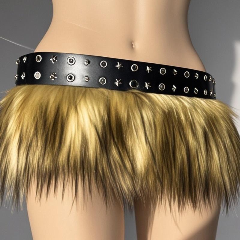 Fur Tassel Belt, Fur Punk Belt, Punk Style Double Exhaust Eye Belt, Men's and Women's Belts