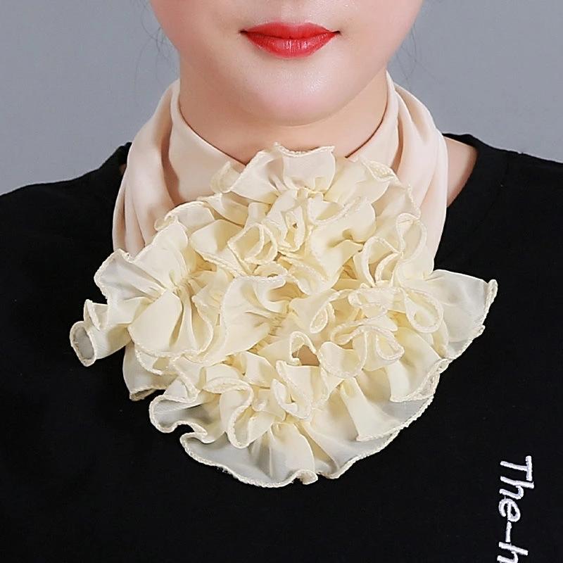 Korean Floral Chiffon Neck Guard False Collar Hedging Scarf Summer Women Ice Silk Protect Cervical Elastic Bib Headneck P51