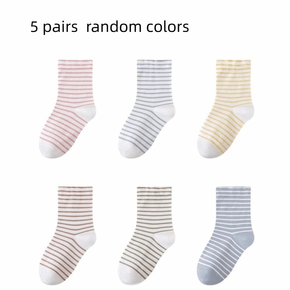 5Pairs Comfortable Striped Socks Colorful Women Tube Socks Korean Style Cotton Socks Sleeping Socks