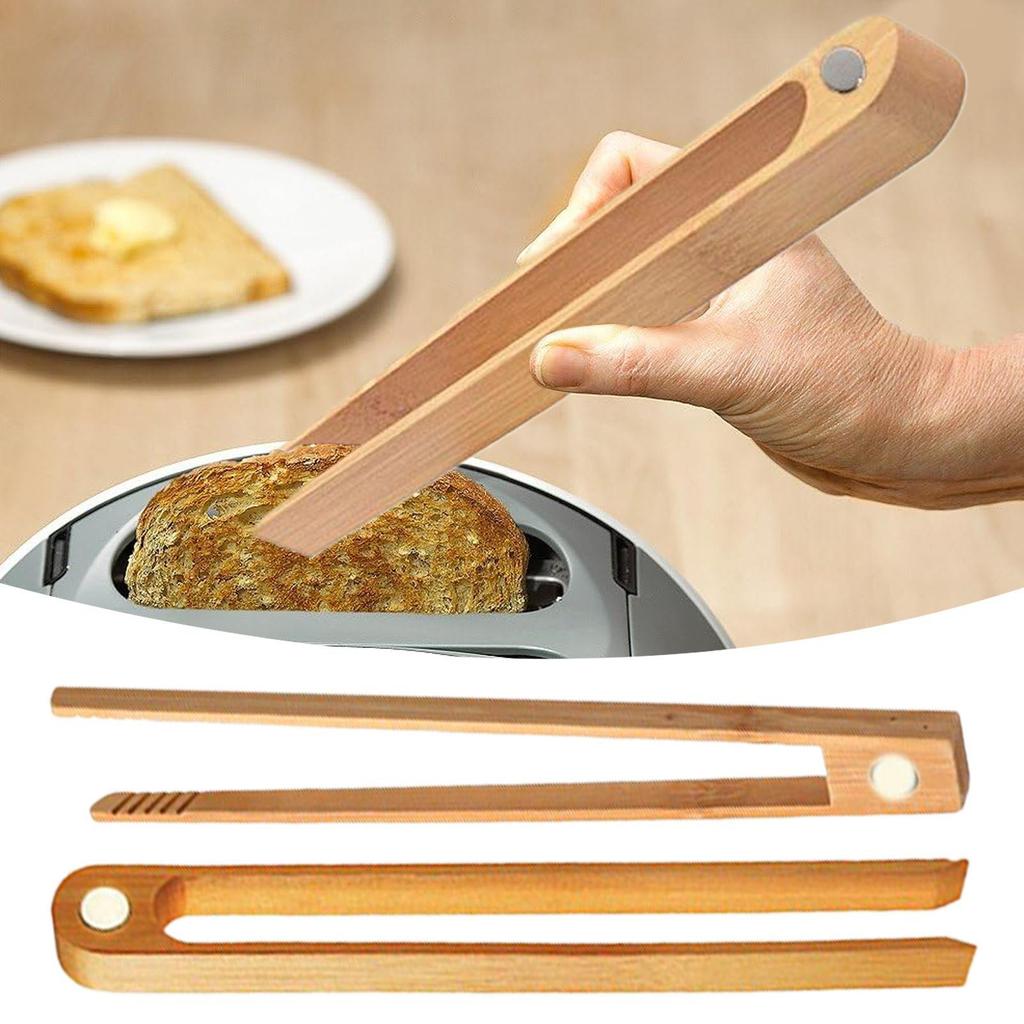 Food Tongs Kitchen Tongs for Serving with Magnets 2 Pieces Wooden Tweezers Grilling Accessories for Cooking Camping Buffet