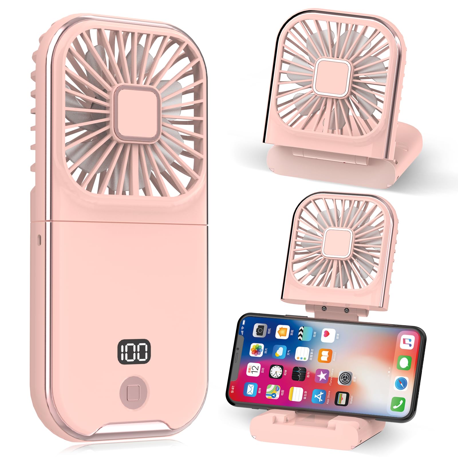 

New for Summer Dealswin Handheld 20dB Airflow Strong Mini Neck Stand Heatstroke Strap PSE Pink 2025 Fan, Portable, Quiet, 4-Level Adjustment, рожевий