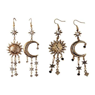 Bohemian Sun Moon Star Drop Earrings Long Tassels Accent Retro Jewelry Accessories For Women And Teens