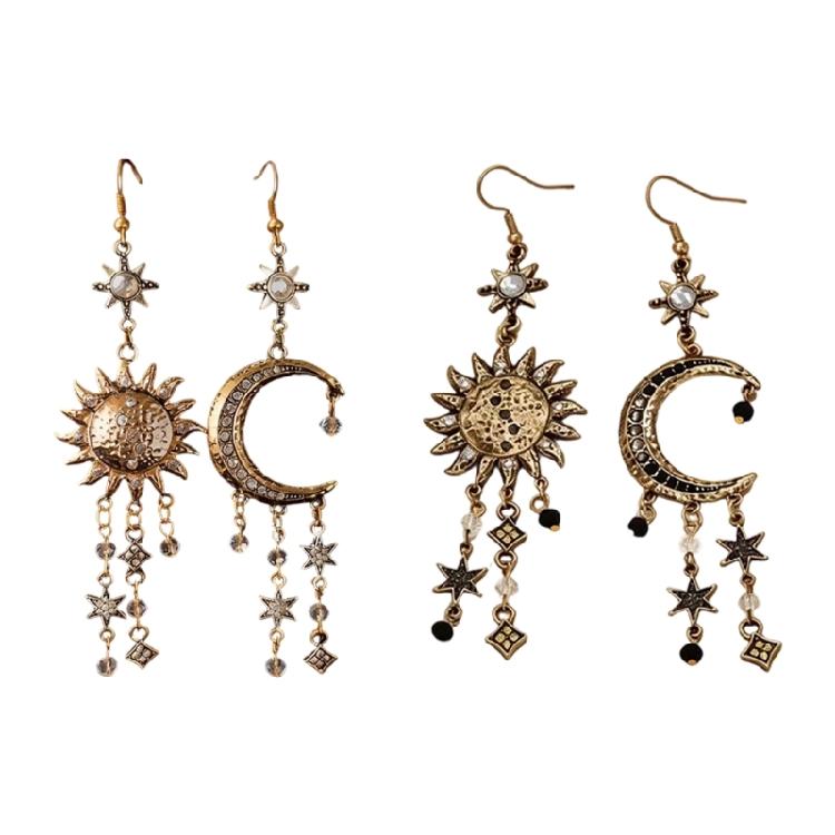 Orecchini Pendenti Bohémien Sole Luna Stella con Nappe Lunghe Accessori Gioielli Retrò Per Donne e Ragazze