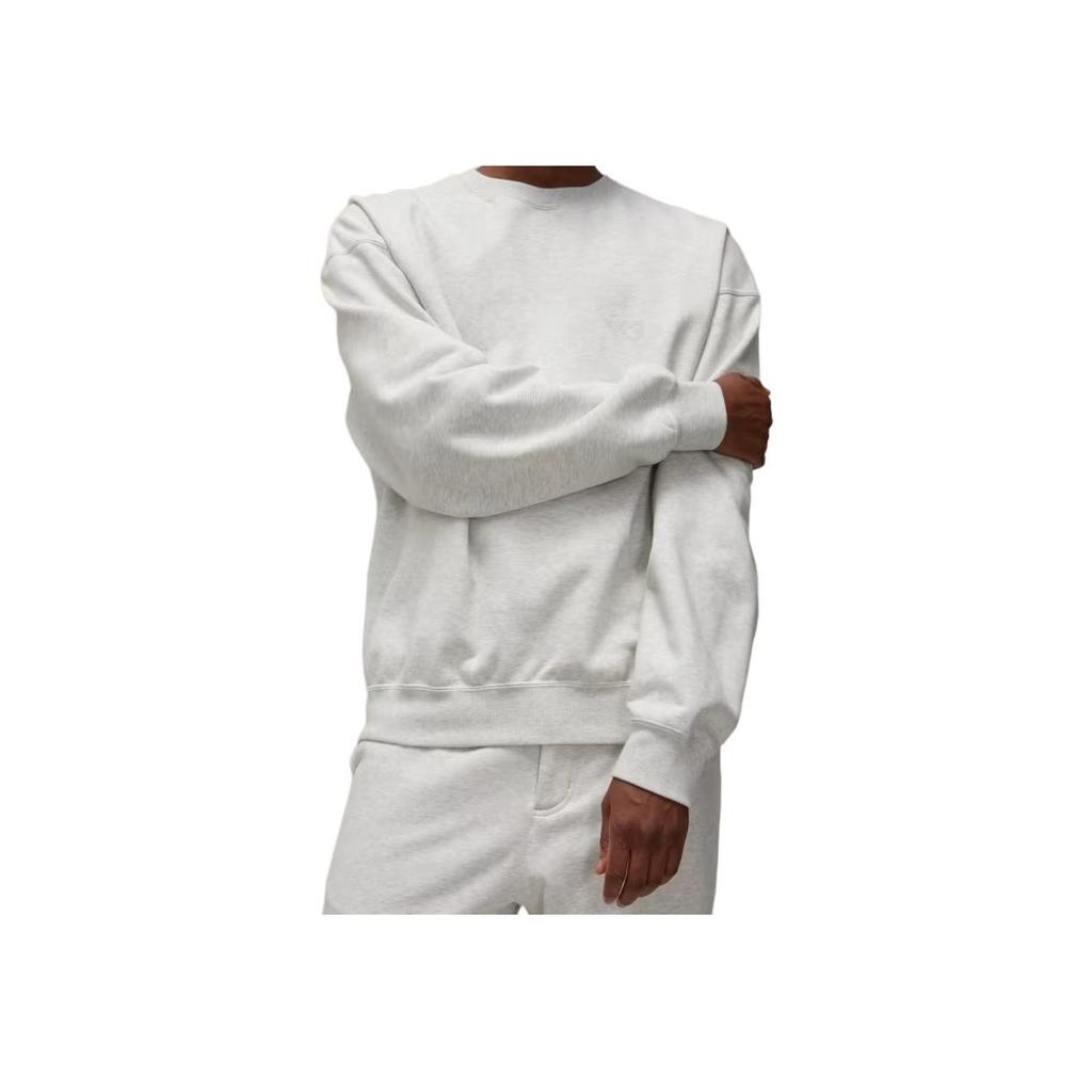 Y-3 Solid Color Crew Neck Loose Fit Drop Shoulder Long Sleeve Sweatshirt Unisex Sweatshirt Light-Gray JD9802