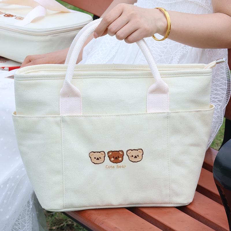 Cute Lunch Bag Large Capacity Canvas Anti-cooling Handbag Aluminum Foil Insulated Food Box Office Worker Portable Bento Bag