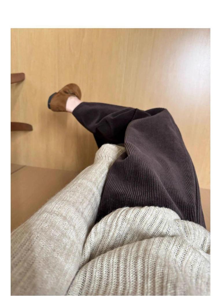 Korean Style Slimming Wide-Leg Corduroy Wool Pants for Women