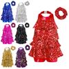 Collant Moderno de Jazz Latino para Meninas: Design Brilhante com Lantejoulas, Costas Nuas e Gola Alta com Lenço de Cabeça para Fantasia de Dança de Palco