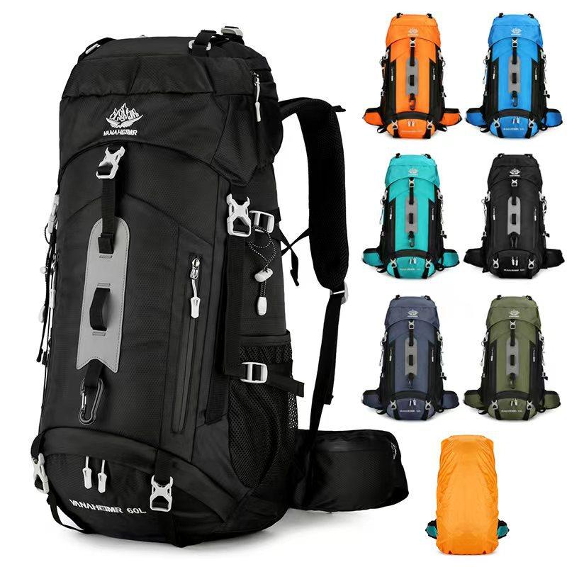 60L Outdoor-Bergsteigertasche mit großer Kapazität Hochwertiges Nylon Wasserdicht Verschleißfest Wandertourentasche Unisex Reise Camping Sportrucksack