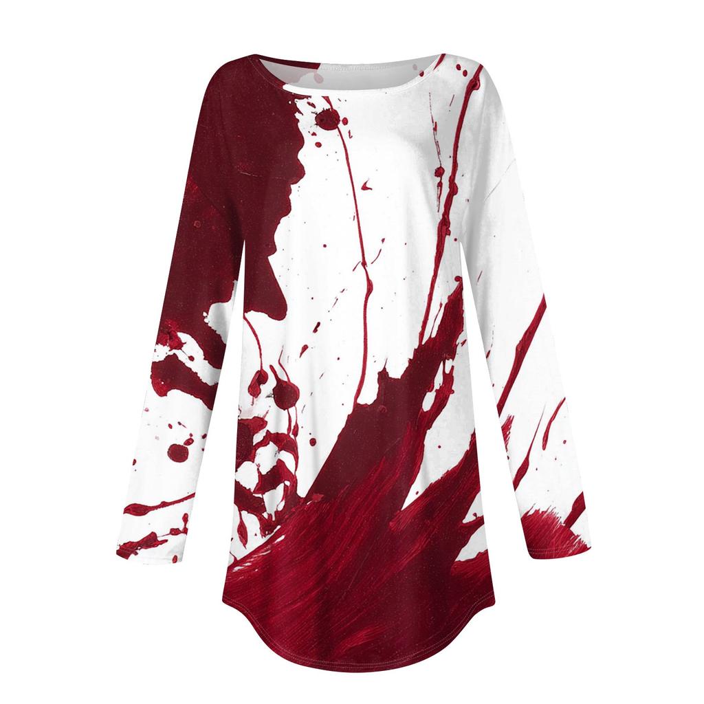 Damenmode Lockerer Rundhals Halloween-Druck Langarm T-Shirt Top Pullover
