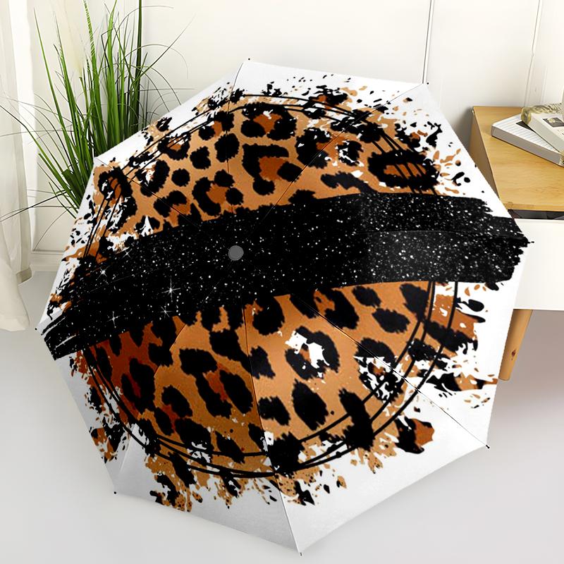 1pc Colorful Leopard Print Pattern Umbrella Portable Folding Umbrella Iron Frame Hole Bone Structure Outdoor Home Umbrella
