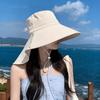 Damen Sommer Fischerhut, Sonnenhutkappe mit großem Rand und Nackenschutz, Weiche Baumwolle, Koreanischer Stil