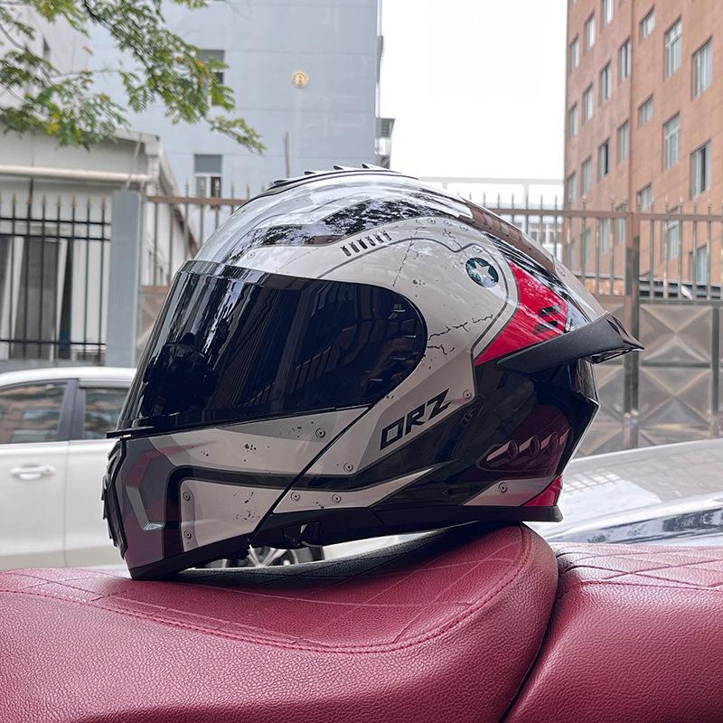 Electric vehicle helmet men's and women's face-opening helmet summer double mirror tail semi-full cover type personalized four-season Bluetooth couple