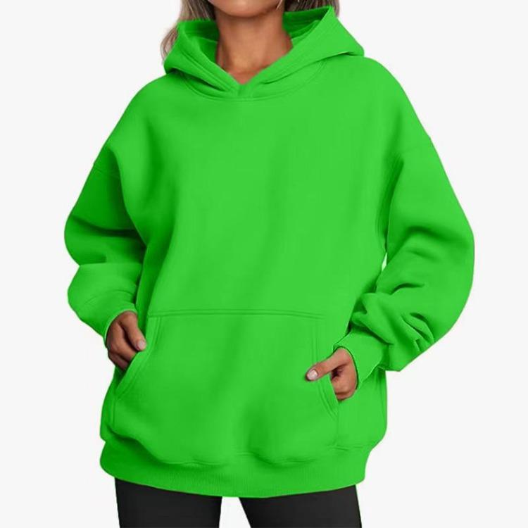 Hooded Sweatshirt Women's Long Sleeve Loose Fit Solid Color Fleece Warm Autumn Winter Style Street Hip Hop Pockets