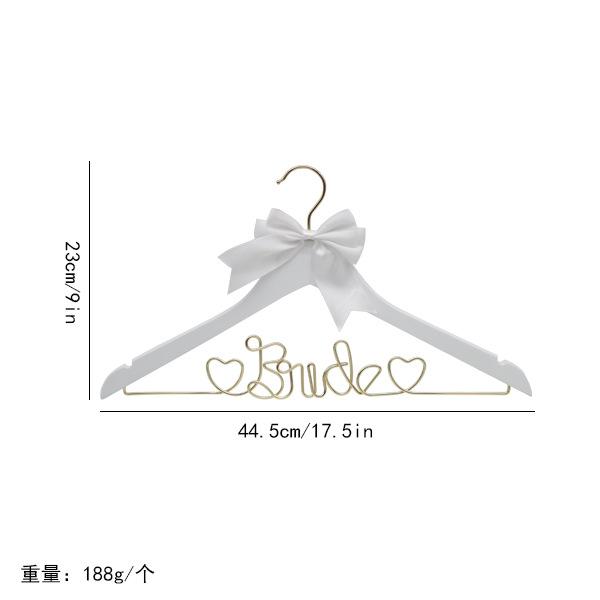 Wedding hanger: White heart shaped bow with gold trim + natural wood Gnoom black bow 1set