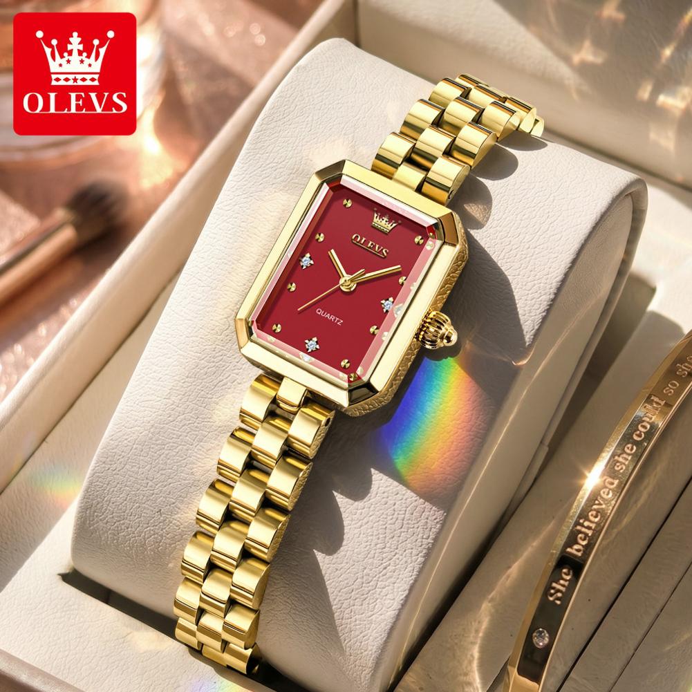 OLEVS Ladies Watches Original Solid Steel Strap Square Quartz Watches for Women Elegant Luxury Waterproof Woman Watch Gift 5690