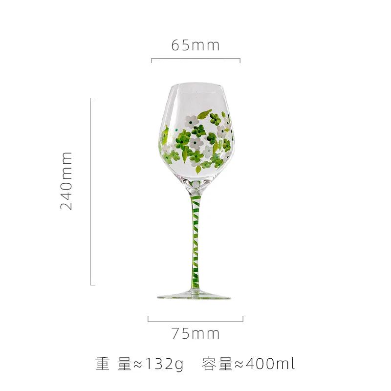 1 Piece Hand Painted Glass Goblet Cup Creative Red Wine Glasses Whisky Cup Flower Painted Stemware for Wedding Party Events 400ml