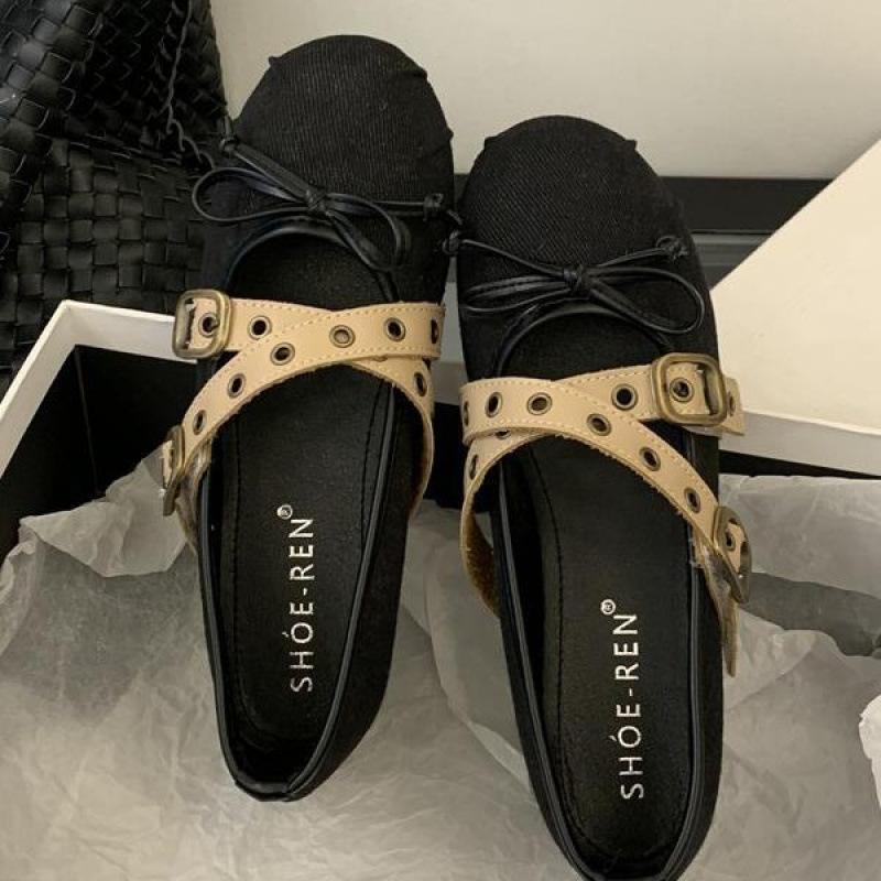 Flat Mary Jane shoes women's shoes spring and autumn 2025 new satin round head bow light mouth French ballet shoes