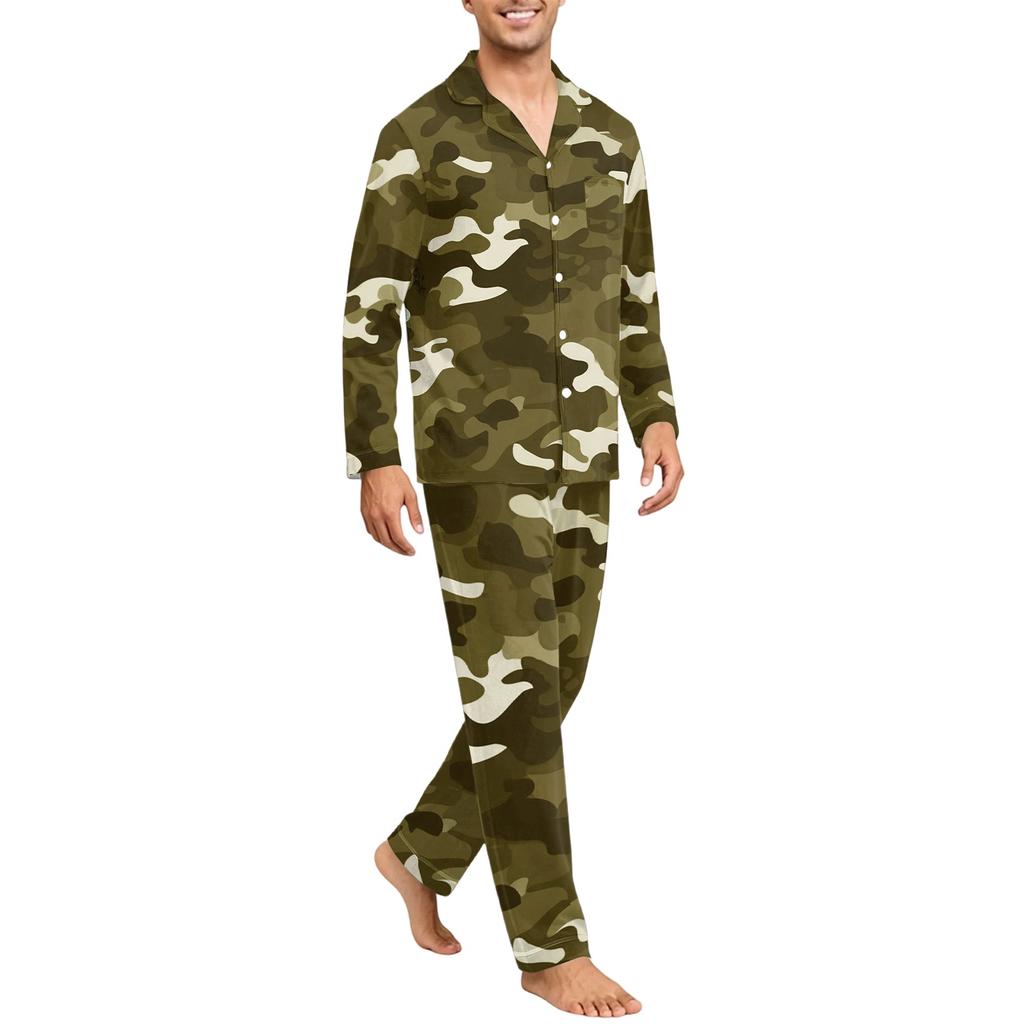 Men's Button Down Pajama Set with Long Sleeves - Comfortable Sleepwear for Home and Lounging