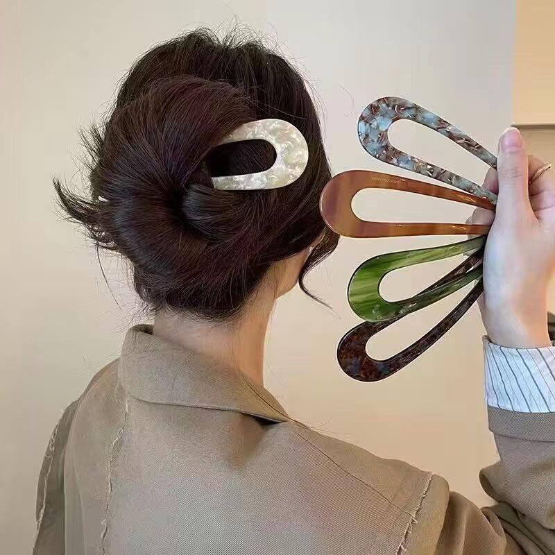 

Modern Chinese Acetate U-Shaped Hairpin for Women - Elegant Bun & Headwear Accessory