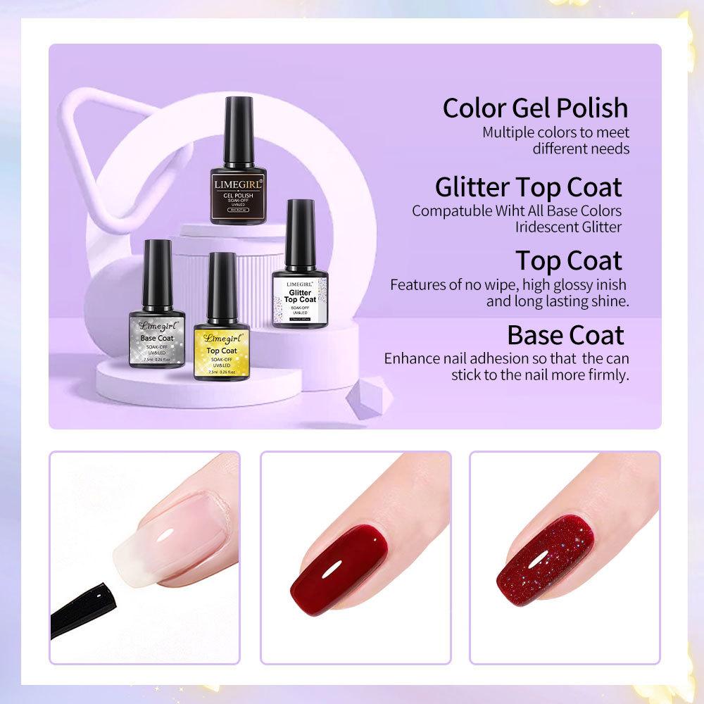 12-Color Glitter Crystal Gel Nail Polish Set, Full Nail Art Tool Kit with Nail Tips and Files, Professional Home Manicure Set