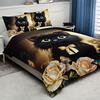Charming Cat & Yelow Rose Beding Set Breathable Polyester Al-Season Comfort Machine Washable Ideal for Home or Dorm Decor