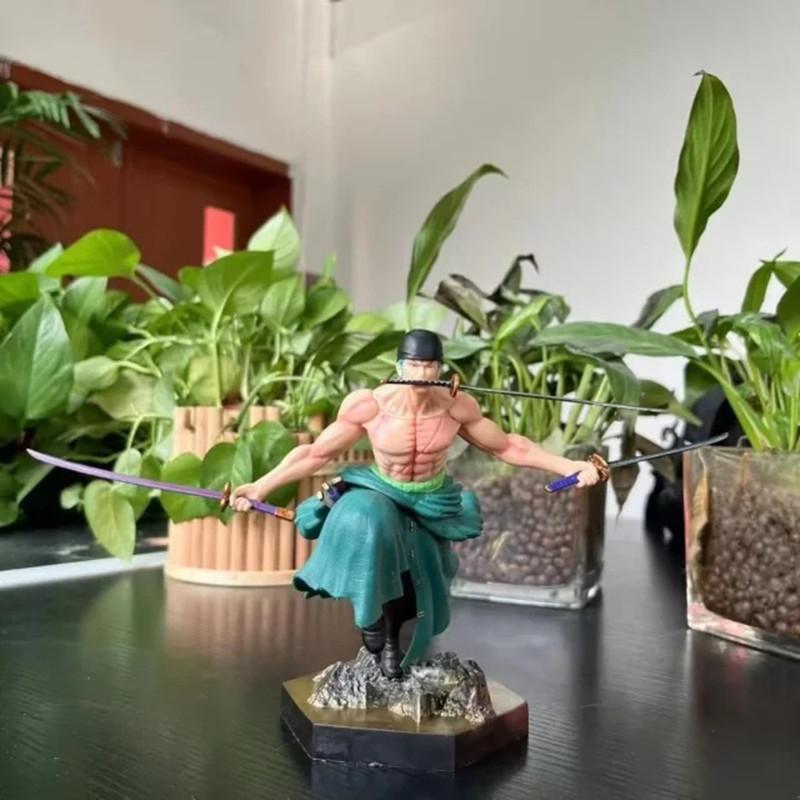 One Piece Anime Figure 16cm GK Battle Three-Knife Flow Zoro Anime Peripheral Statue Figure Model Collection Toy Decoration Gift