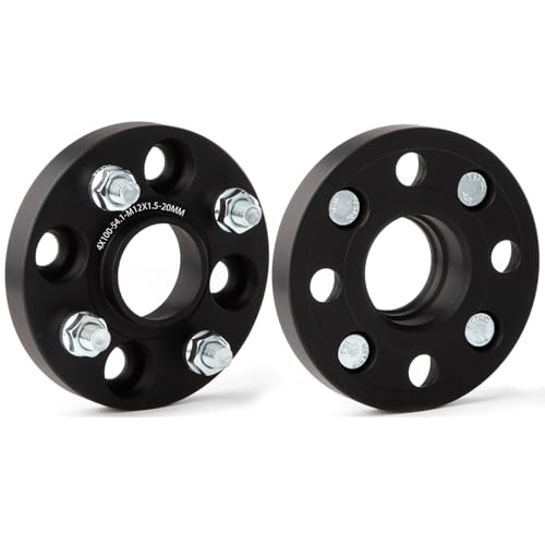 JiiinMiiin Wide Tread Spacer with Hub 20mm PCD100 4H Inner Diameter 54.1mm M12 x P1.5 Forged Matte Black (Set of 2)