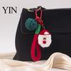 Knitted Holiday Embellishments Christmas Santa Claus Bag Charm, Crochet Keychain Pendant with Key Accessories Faux Leather Star, Xmas Hanging