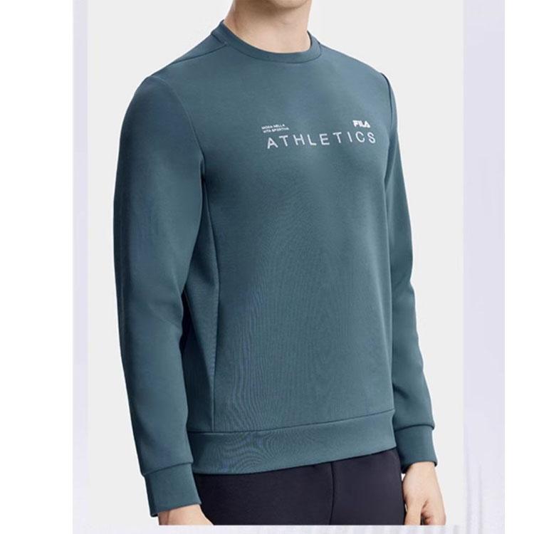 FILA Official Mens Pullover Sweatshirt 2023 Autumn Simple Sports Fitness Crew Neck Long Sleeve Knit Top Men tops Tea-Blue A11M331204F-DB