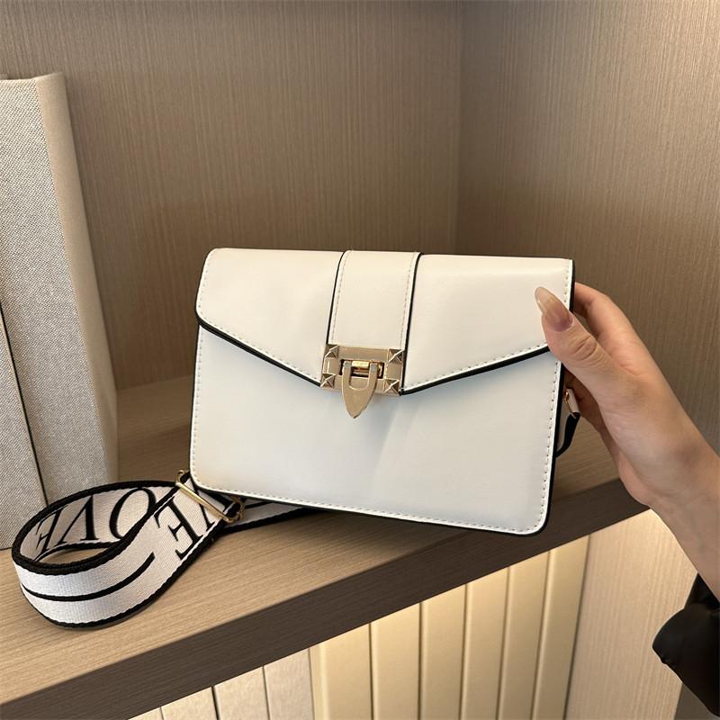 Color Solid Simple Gold Buckle Decoration Women Single Shoulder Square Bag