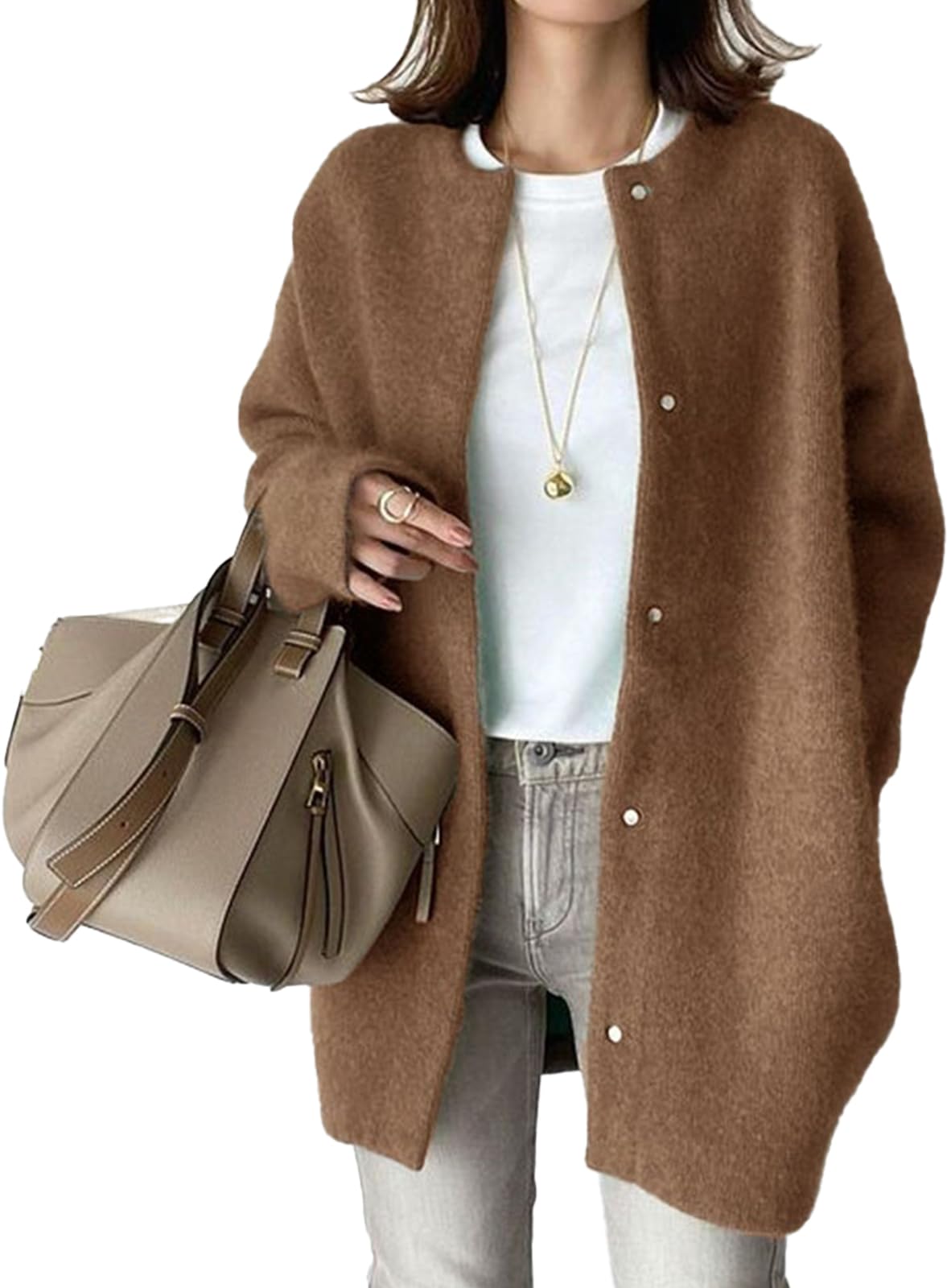 

ВТОРОЙ КОРЕНЬ Пальто без воротника Холодное Женское, Верхняя одежда, Повседневное, Толстое, Осень/Зима, Защита, Ветрозащитное, Оверсайз, Средней длины, Повседневное, Элегантное,