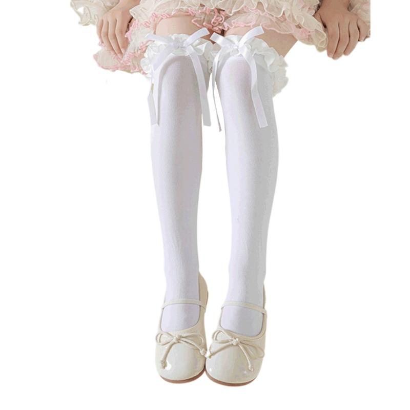 Fashion Lace Calf Socks Socks Breathable Loose Socks for Girls Bowknot High Boot Socks Long Knee High Stockings
