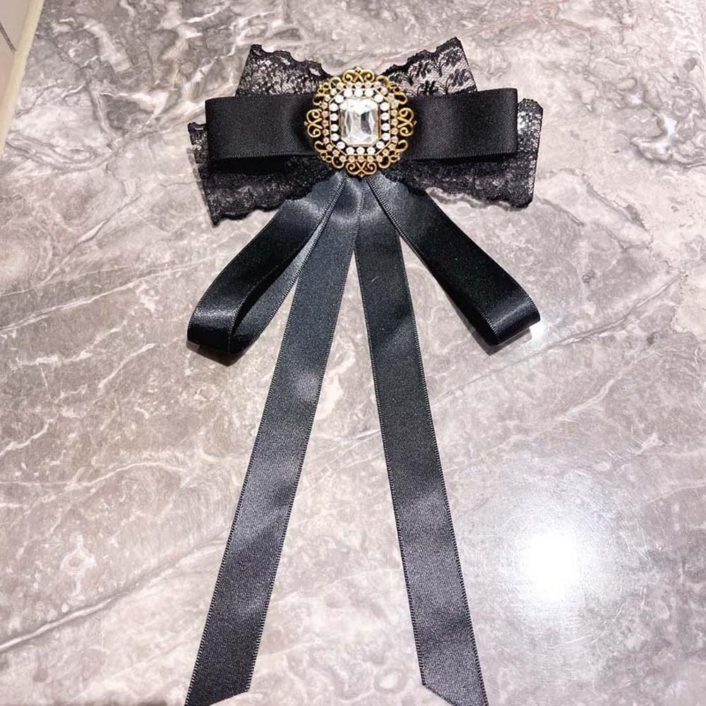 Black Pearls Tie Rhinestone Decoration Shirt Tie Elegant Hand-beaded Lace Necktie  Performance