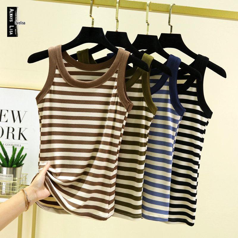 

Women s Black & White Striped Modal Cotton Sleeveless Camisole - New for 2024 Spring/Summer. L