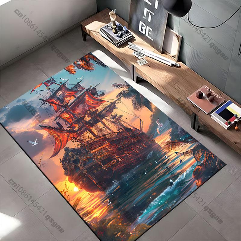 Majestic Pirate Ship Sunset Carpet Yoga Living Room Room Decor Children's Crawling Mat Doormat Area Rug Games Mat