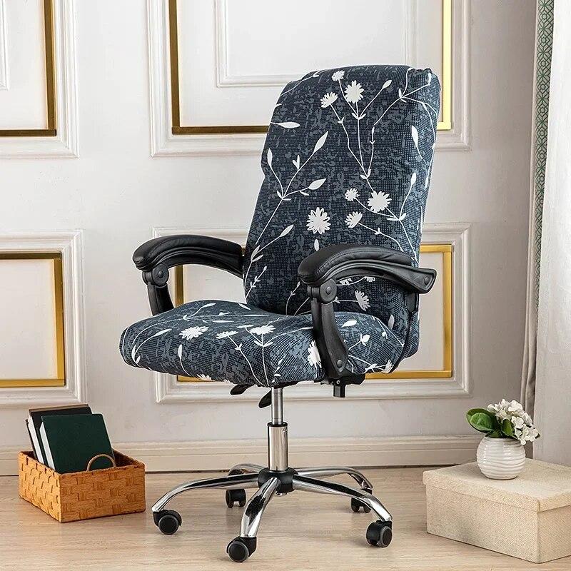 Blommig dator Kontorsstolsöverdrag Elastiskt roterande spelfåtöljöverdrag Stretch Skrivbord Säte Slipcover Funda para Silla de oficina