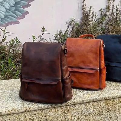 Vintage Backpack Genuine Leather Large Capacity Women Bag Solid Color Natural Cowhide Leisure Travel Bags