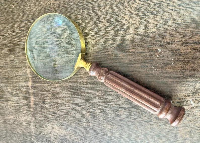 Antique Brass 10X Magnifier: Vintage Handheld Magnifying Glass
