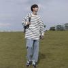 Autumn New Striped Long-Sleeved T-Shirt Men'S College Style Retro Trend Casual Crew Neck Bottoming Sweater
