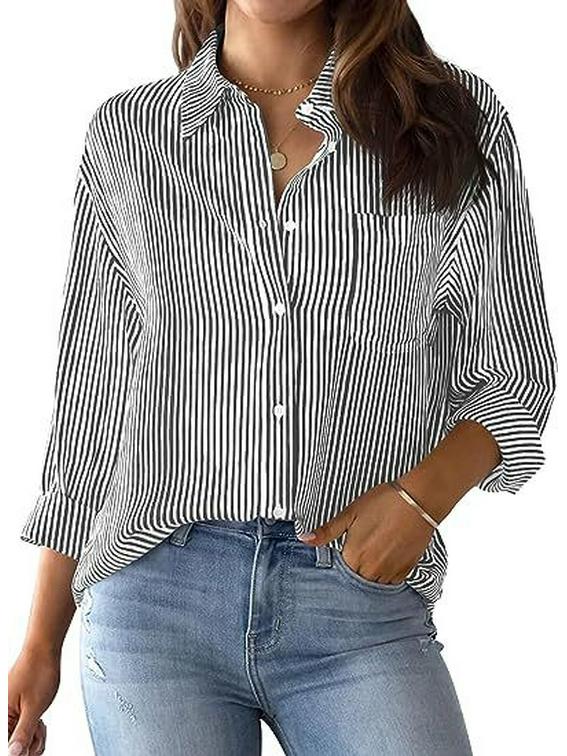 European and American Women's Spring 2025 Striped Long Sleeve Loose Cardigan Top