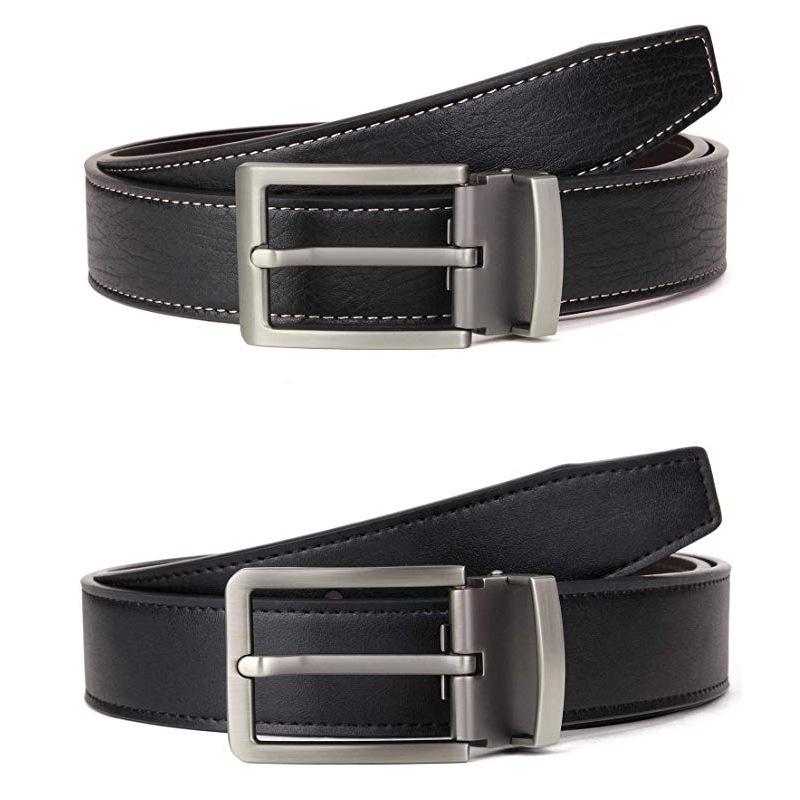 

Belt Men S Business First Layer Cowhide Belt Double Color Ribbon Body Pin Buckle Gift Belt 120cm (support customized logo text pattern) чорний