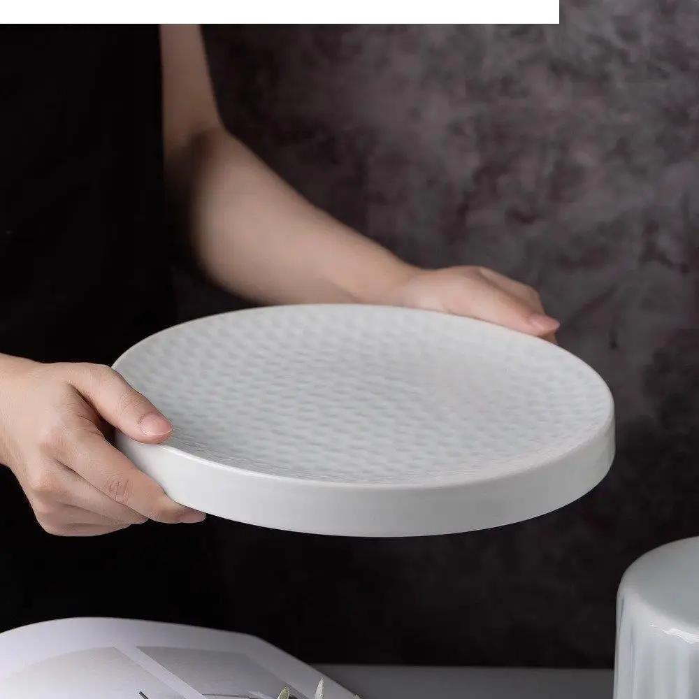 Ceramic Dinner Plate Restaurant Irregular Texture Flat Steak Dessert Plates Pasta Home Solid Color Tableware