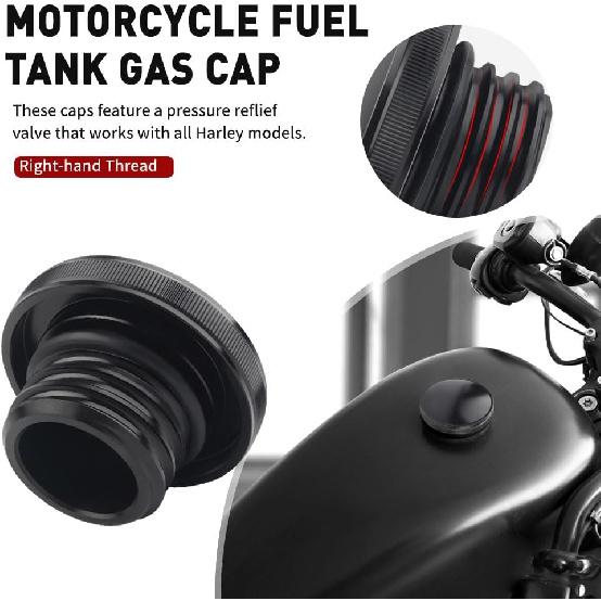 Fuel Gas Tank Oil Cover Retro Right-Hand Thread for Harley,Black | Gas Cap with O-Ring for Sportster XL 1992+ Dyna 1992-2017, for Softail 2000-2017,