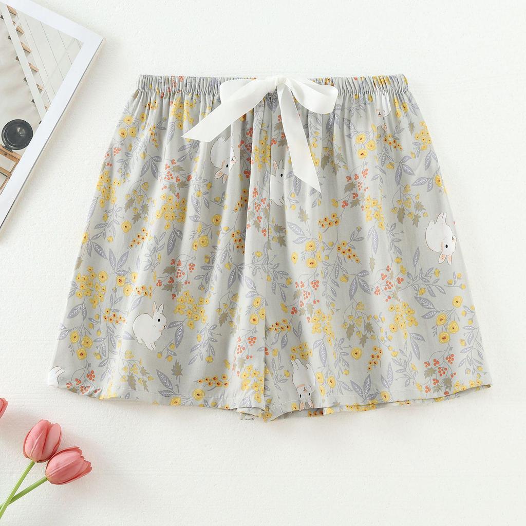 Women's Summer Cotton Silk Drapey Floral Shorts with Elastic Waist