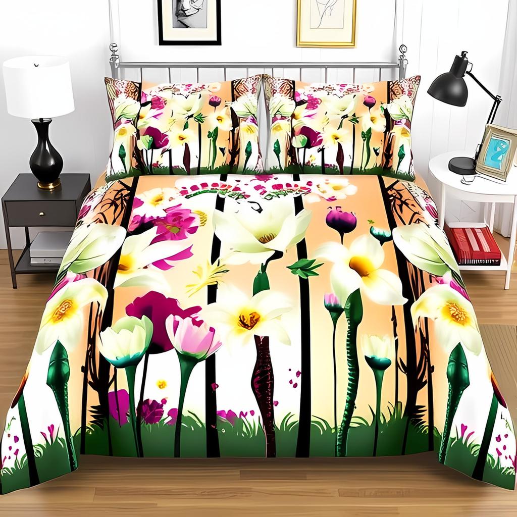 Soft Duvet Cover Set Pink Flower Printed Bedspreads Home High End Bedrom Decor Beding Cover Suit,quen Sized Dimensions Suitable Children Kids
