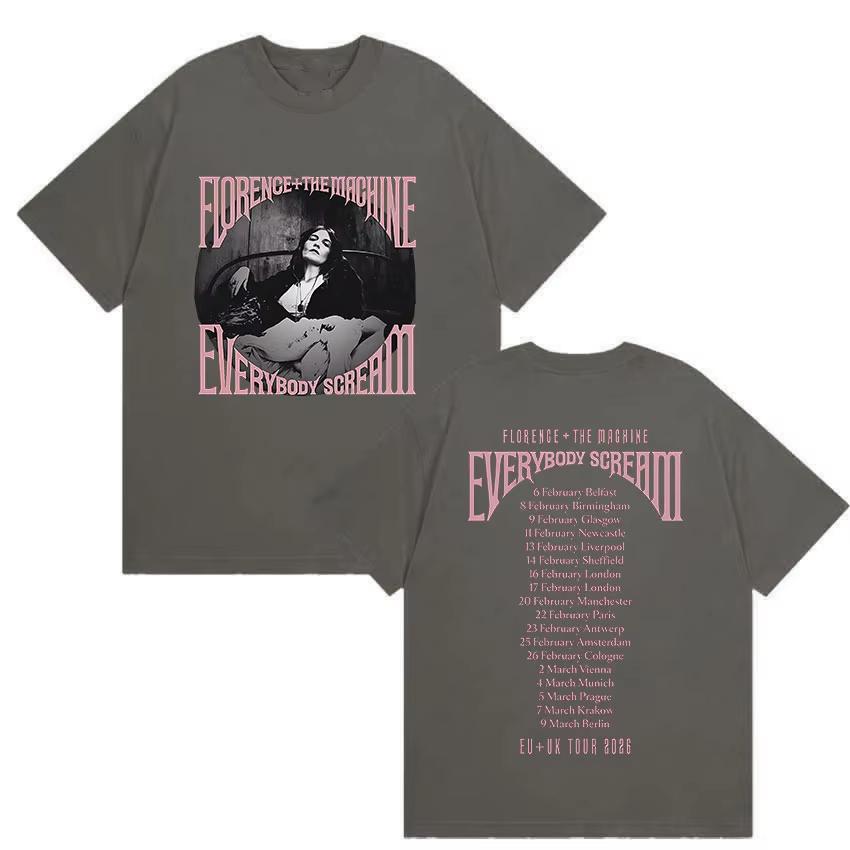Rock Florence The Machine Everybody Scream Tour 2026 Graphic T Shirt Unisex Women Vintage Pure Cotton Short Sleeve Top Streetwear