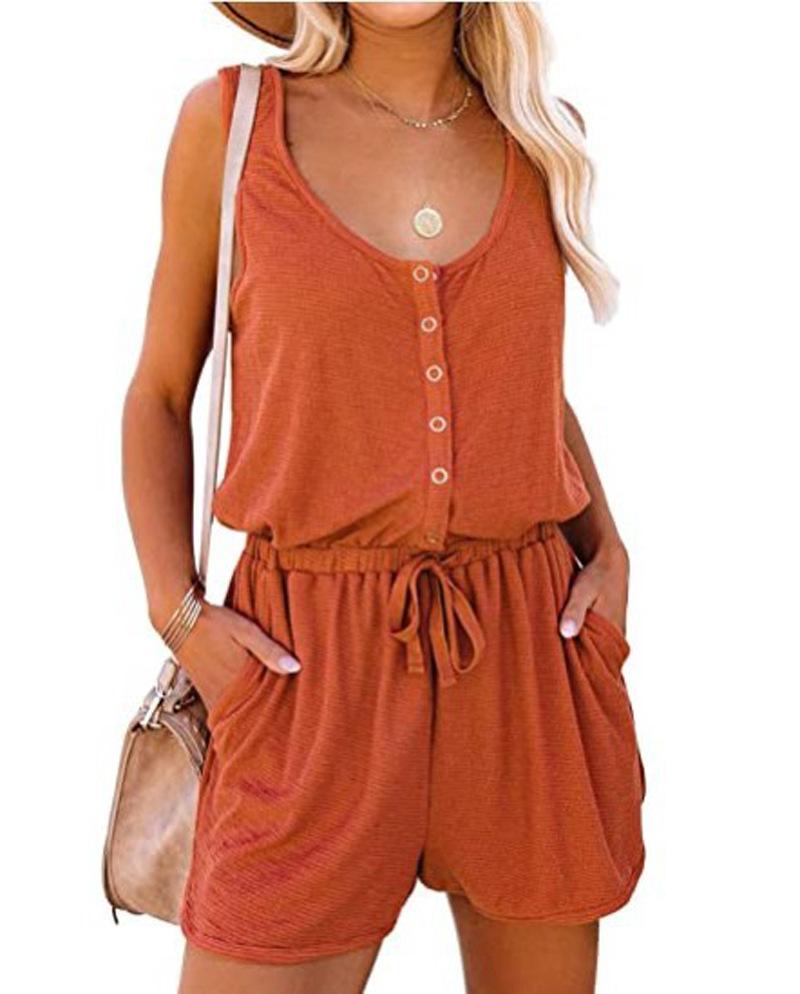 Women's Summer Sleeveless Jumpsuit with Waist Tied Casual Loose Wide Leg Shorts