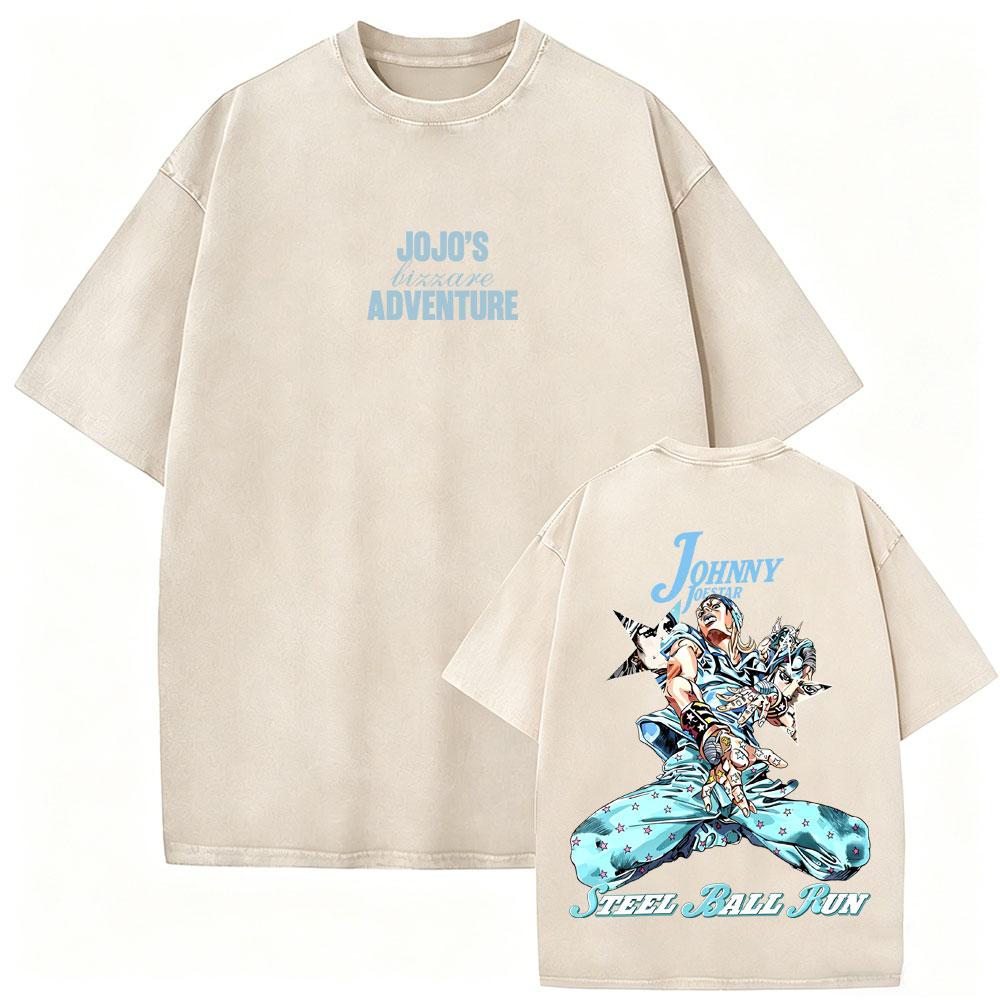 Washed Vintage Anime Jojo Bizarre Adventure Tshirt Retro Manga Giorno Giovanna T Shirts Men Casual Cartoon Oversized Tshirts